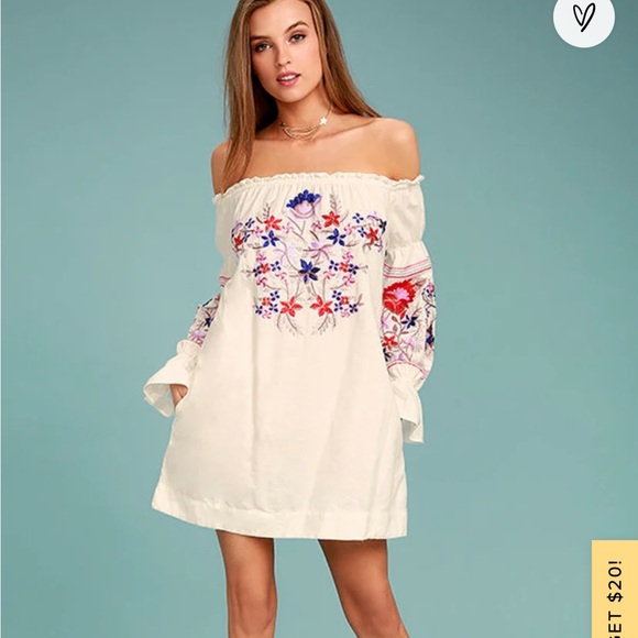🔴LAST CHANCE 🔴 NWT S Free People Fleur Du Jour Cream Embroidered Dress - Picture 2 of 6